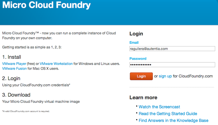 Login en Cloud Foundry