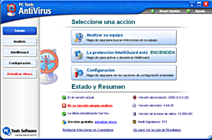 Interfaz del antivirus PC Tools Antivirus 4.0