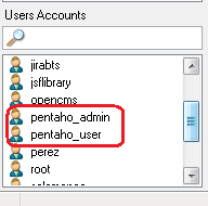 Nuevos usuarios pentaho_admin y pentaho_user en MySQL