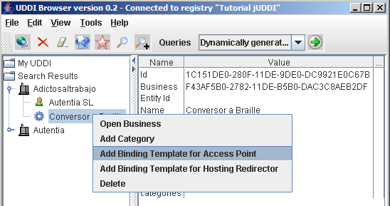 UDDI Browser Add Binding Template for Access Point