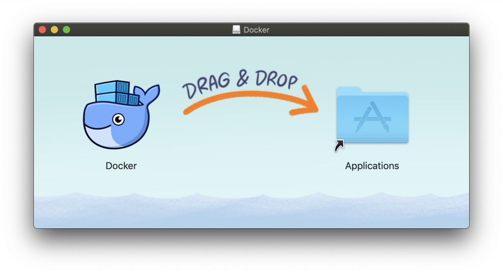 Para finalizar la instalación de Docker, arrastramos para añadir a aplicaciones