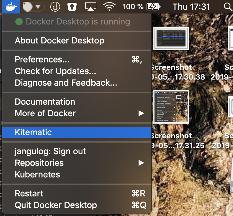Instalación de Kitematic desde el icono de Docker.