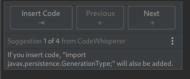 diferentes sugerencias code whisperer