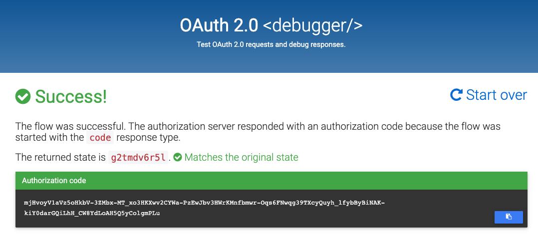 oauthdebugger authorization code flow success