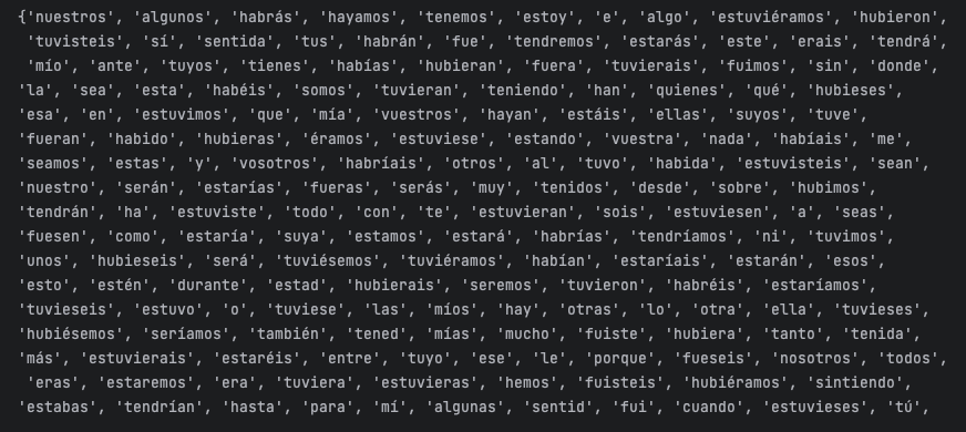 lista de stop words en español