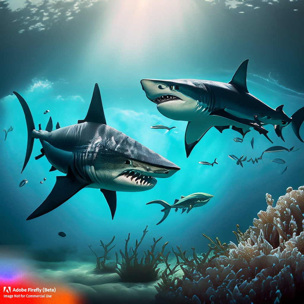underwater life with sharks as concept art