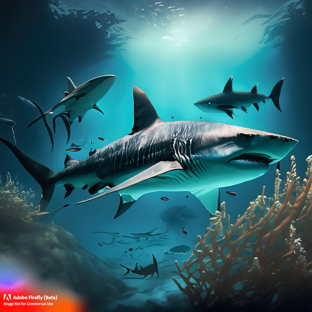 underwater life with sharks as concept art 2