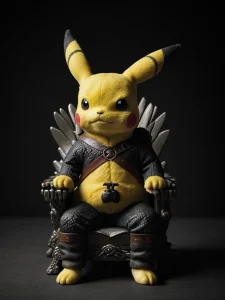 Pokemon Pikachu en el trono de Juego de Tronos
