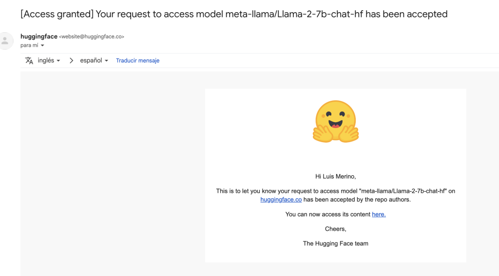 email confirmando el acceso al modelo 