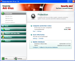 Interfaz del antivirus Kaspersky Anti-Virus 7.0.1.325