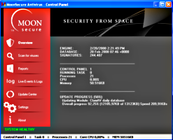 Interfaz del antivirus Moon Secure Antivirus 2.2.2161
