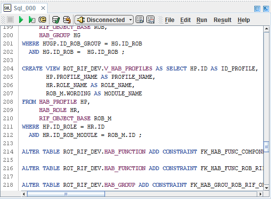 Código generado en un SQLEditor