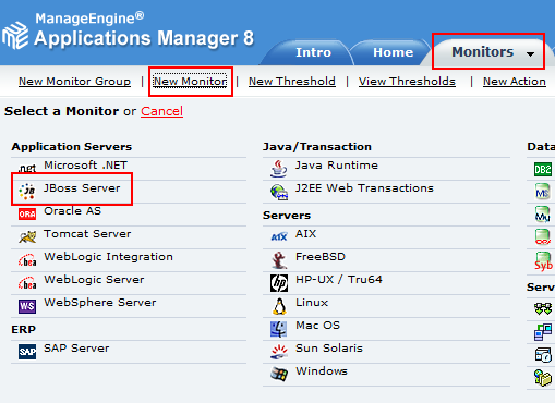 Configurar un monitor de JBoss Server con ManageEngine Applications Manager 8