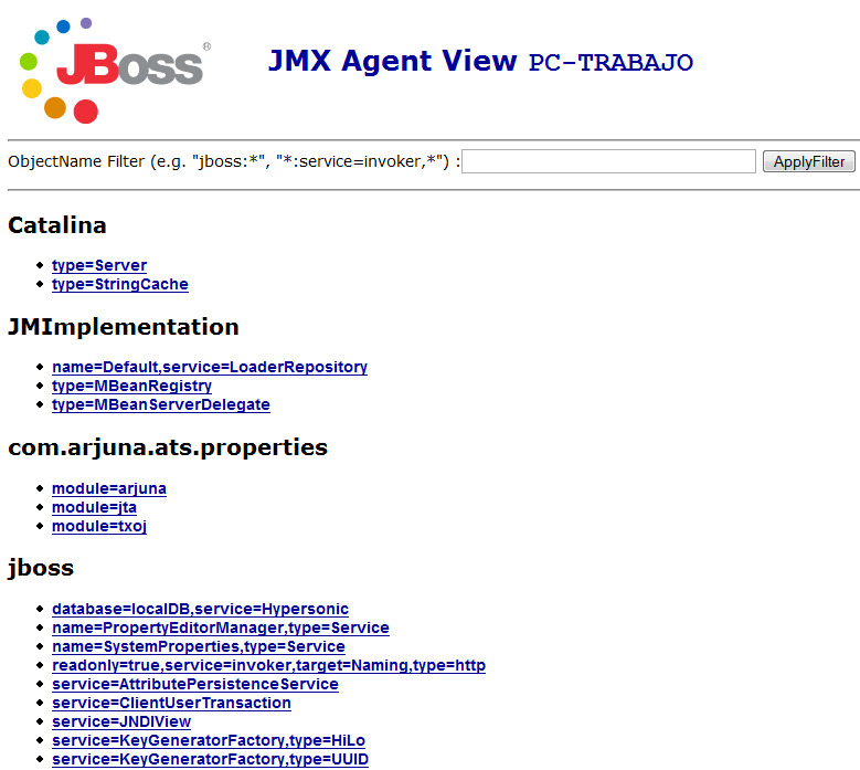 Monitorizar el servidor con JBoss JMX Console, JMX Agent View