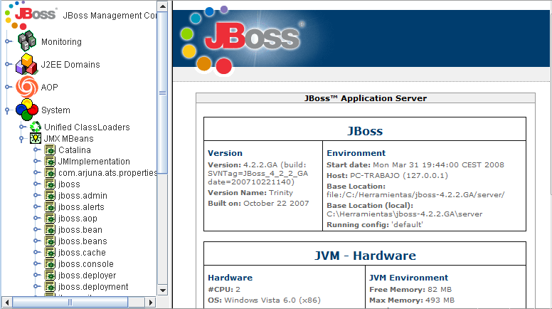 Monitorizar el servidor con JBoss Web Console, JBoss Management Console