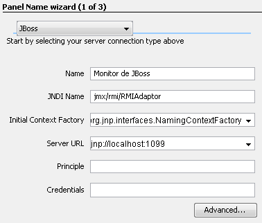 Asistente de conexion de un servidor JBoss al monitor MC4j