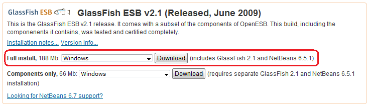 Descarga de GlassFish ESB 2.1
