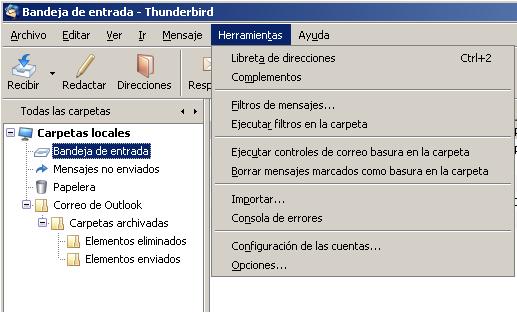 Importación de correo de Outlook en Thunderbird