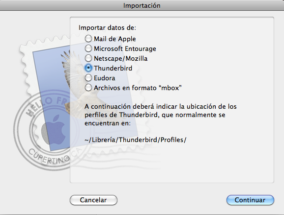 Importación de correo de Thunderbird en Apple Mail