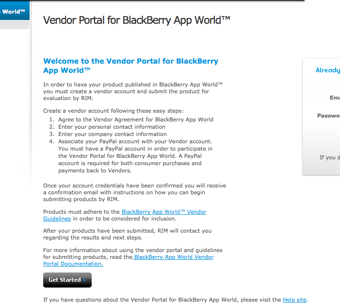 Acceso al Vendor Portal de BlackBerry