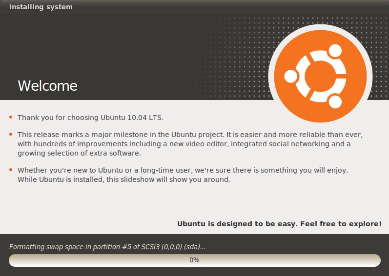 1 Progreso de la instalación de ubuntu