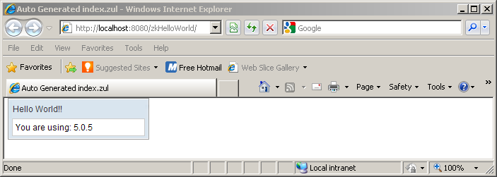 zkHelloWorld visto en Internet Explorer